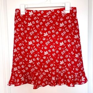 J Crew Floral Red Skirt with ruffle Size 6 Vacation Resort Wear